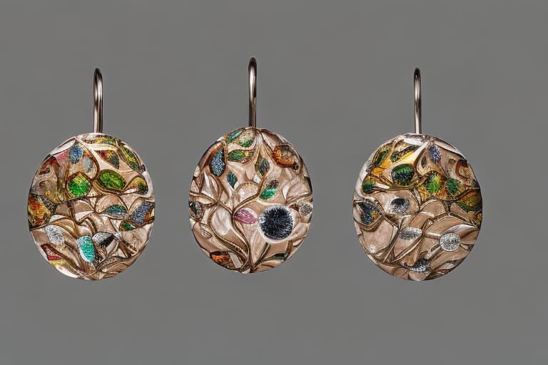 portrait+ style A hyper-realistic 4K image of a fine art Art Nouveau ring. Crafted in collaboration with the minds of Tiffany, Lalique, Mucha, and Fouquet. The earrings are designed with an English woodland theme motif, featuring flowing curvilinear shapes, whiplash curves, and biomorphic forms that evoke the essence of an English forest, adorned with intricate patterns of trees, leaves, and wildflowers. Each pair showcases deep textures and patina, along with multiple finishes such as hammered, polished, and matte. The earrings are further enhanced with plique-à-jour enameling and set with world-class gemstones, including faceted multi-color sapphires, Ethiopian opals, and white diamonds, all with the finest cuts, vivid colors, and scintillation. The gem