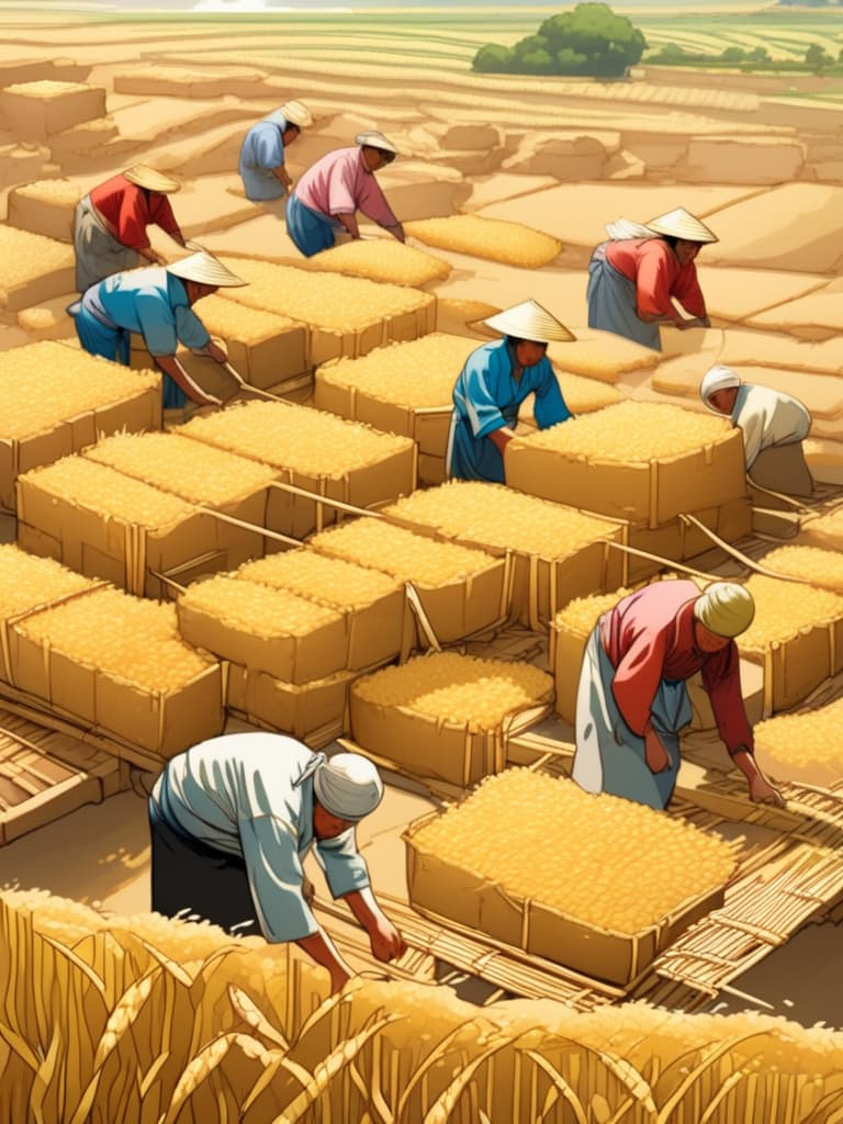  farmers are still working in the sun, and the back is heavy and stubborn. the rice swayed with the breeze as if the farmer had worked hard. each grain is the crystal of sweat. chinese ancient farmers