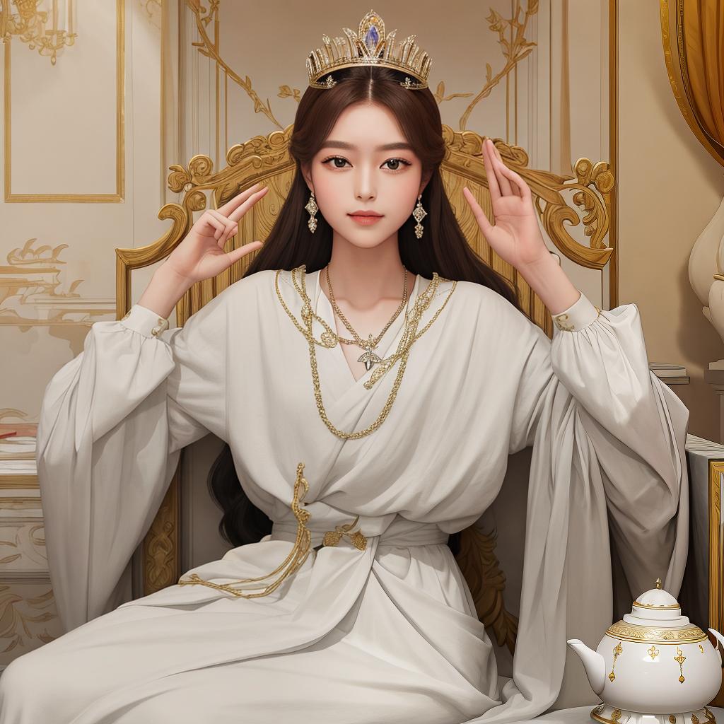  masterpiece, best quality,A queen sitting on a bed in palace,