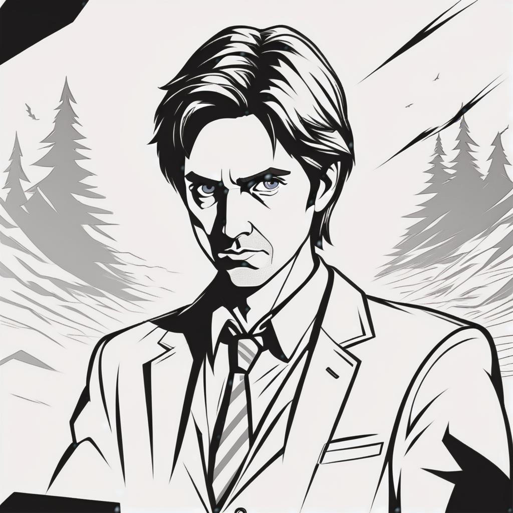  line art drawing alan wake, same nightmare. anime style . professional, sleek, modern, minimalist, graphic, line art, vector graphics