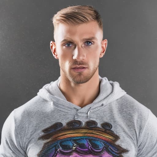 portrait+ style Russian LGBT queer fitness trainer blonde hunk dude face