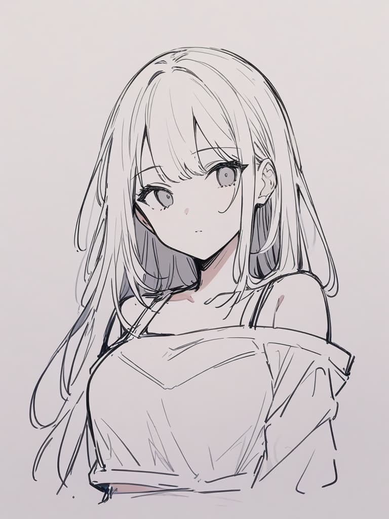  masterpiece,best quality,highly detailed,ultra detailed,1girl,(hand painted:1.2),(sketch:1.3),white background,lineart,greyscale,(no shadow),a meaningless line,coarse contours,(simple line drawing:1.2),bra top