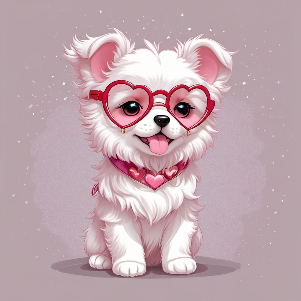  cute pink puppy wearing heart shaped glasses, anime style, manga style, manhwa style