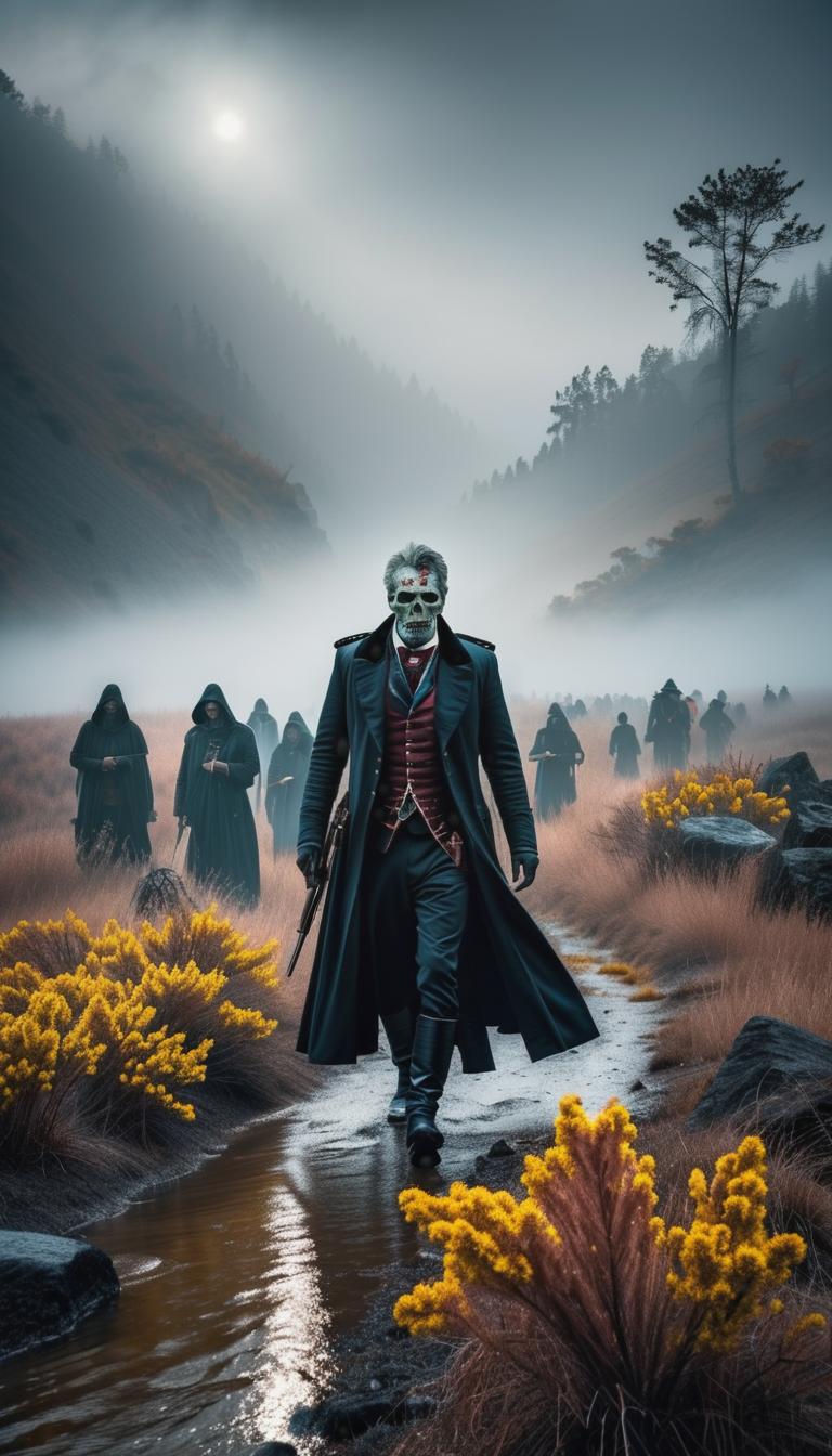  gothic style depiction of a zombie horde in a desolate landscape. dark, mysterious, scary, haunting, dramatic, ornate, detailed. . dark, mysterious, haunting, dramatic, ornate, detailed, hyperrealistic, full body, detailed clothing, highly detailed, cinematic lighting, stunningly beautiful, intricate, sharp focus, f/1. 8, 85mm, (centered image composition), (professionally color graded), ((bright soft diffused light)), volumetric fog, trending on instagram, trending on tumblr, HDR 4K, 8K