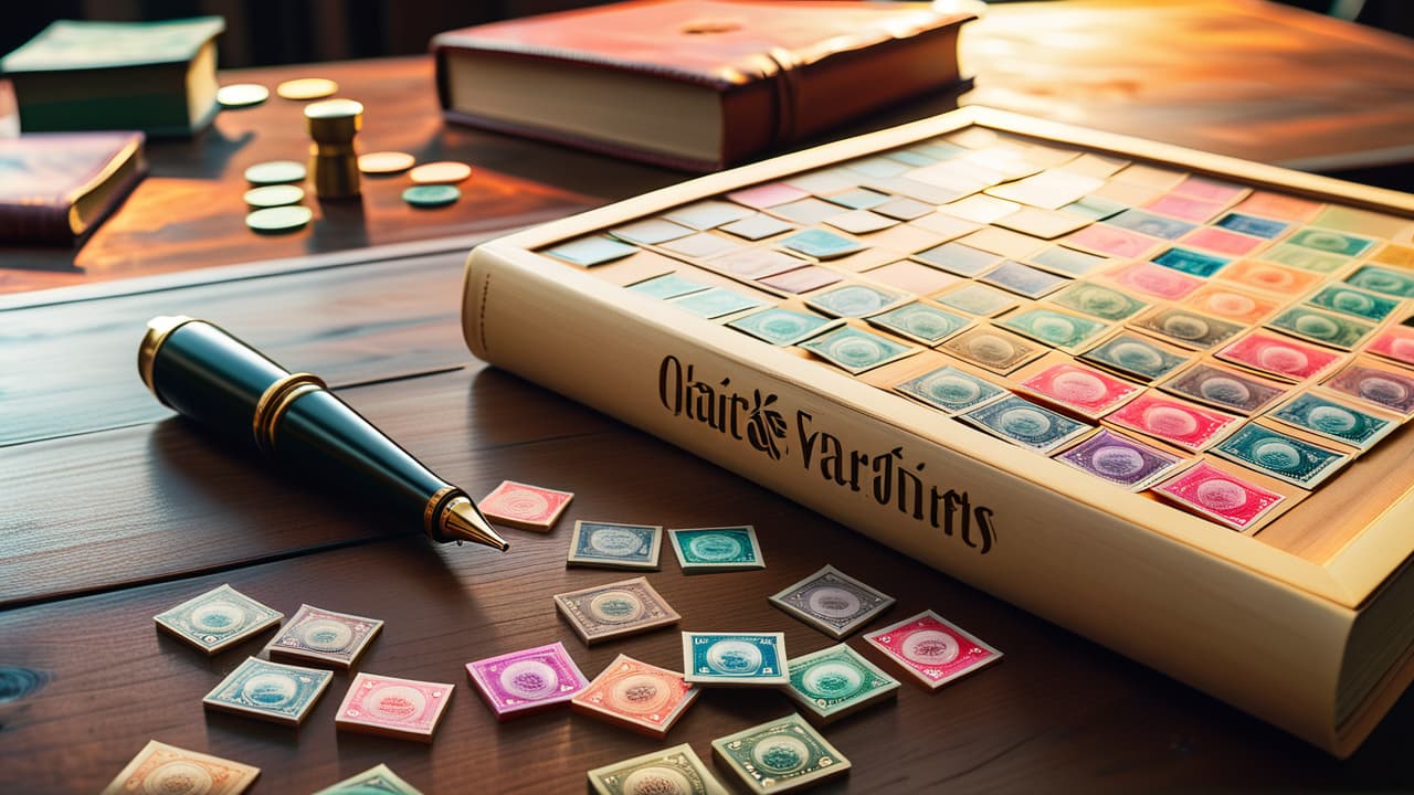  a vintage wooden table scattered with colorful, aged stamps from various countries, a magnifying glass, and a leather bound album open to reveal neatly organized stamps, soft natural light illuminating the scene. hyperrealistic, full body, detailed clothing, highly detailed, cinematic lighting, stunningly beautiful, intricate, sharp focus, f/1. 8, 85mm, (centered image composition), (professionally color graded), ((bright soft diffused light)), volumetric fog, trending on instagram, trending on tumblr, HDR 4K, 8K