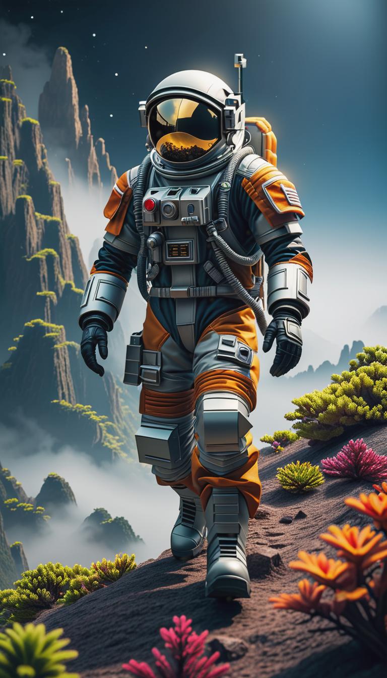  depiction of an astronaut exploring a pixelated alien terrain. low res, blocky, pixel art style, 8 bit graphics. in a pixel art style reminiscent of minecraft. the design uses low resolution, blocky graphics to create a detailed and vibrant scene. the subject is rendered in a charming 8 bit aesthetic, creating a nostalgic and immersive atmosphere. hyperrealistic, full body, detailed clothing, highly detailed, cinematic lighting, stunningly beautiful, intricate, sharp focus, f/1. 8, 85mm, (centered image composition), (professionally color graded), ((bright soft diffused light)), volumetric fog, trending on instagram, trending on tumblr, HDR 4K, 8K