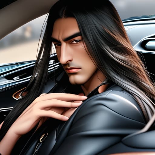  handsome man soft hair black skin driving bugatti