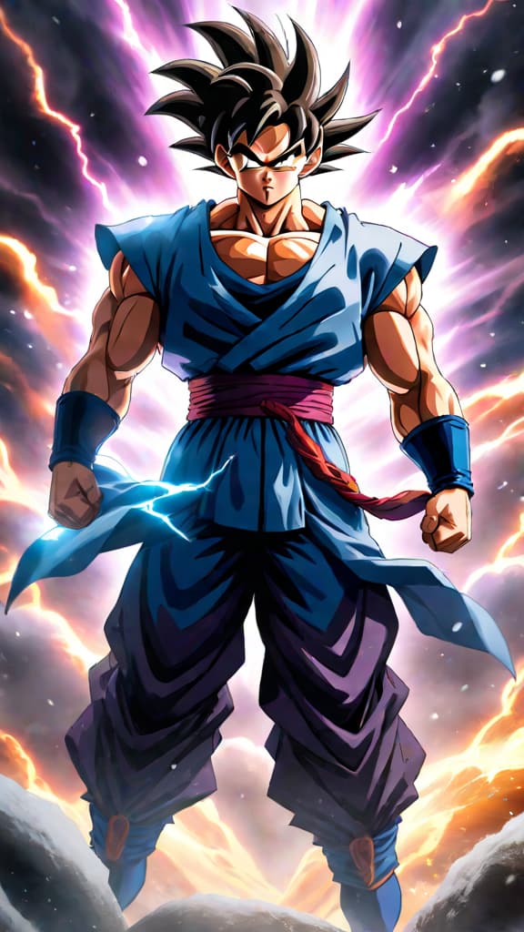  anime art: goku from dragon ball achieving ultra instinct god form, radiating godly energy for reality warping kamehameha waves. hyperrealistic, full body, detailed clothing, highly detailed, cinematic lighting, stunningly beautiful, intricate, sharp focus, f/1. 8, 85mm, (centered image composition), (professionally color graded), ((bright soft diffused light)), volumetric fog, trending on instagram, trending on tumblr, HDR 4K, 8K