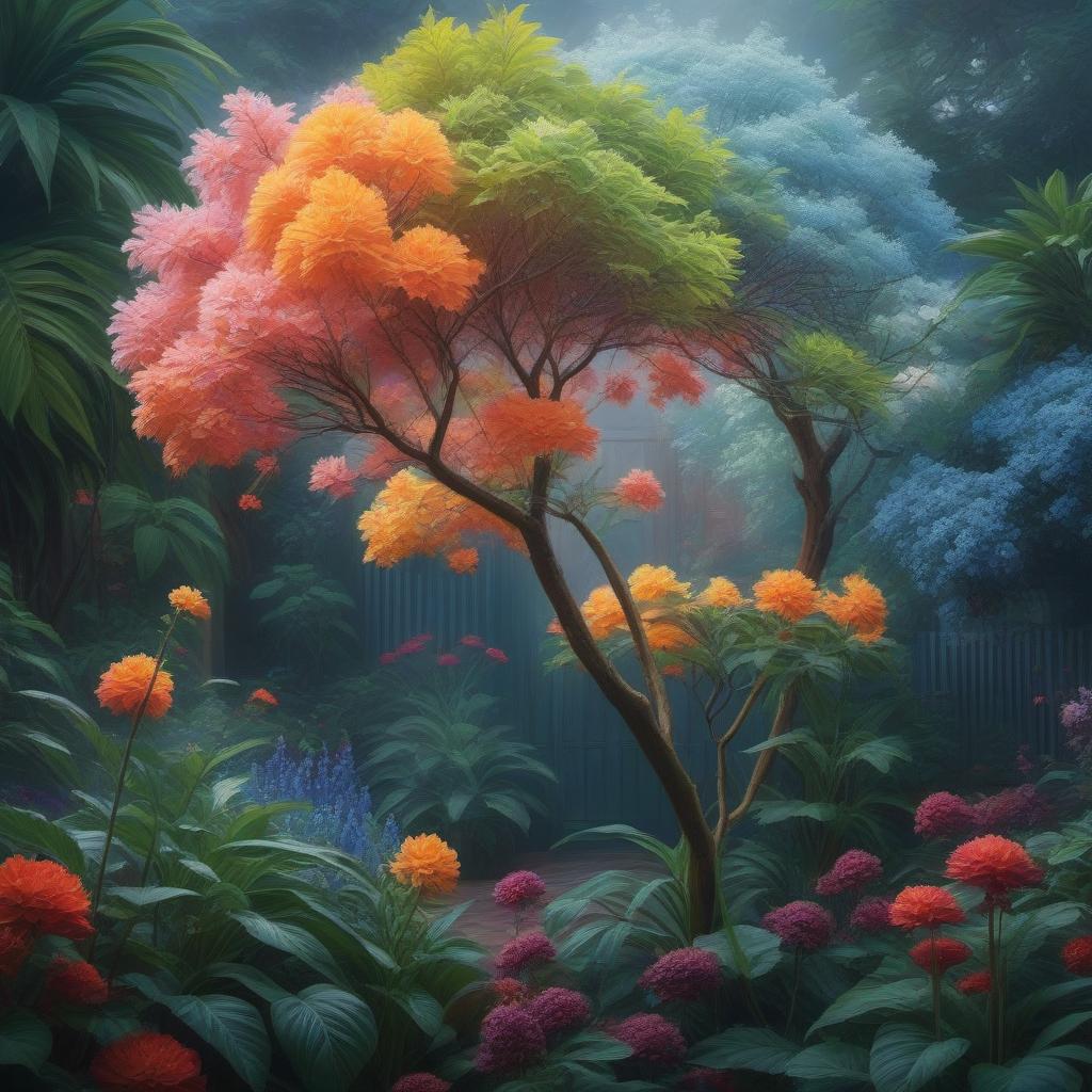  An excellent oil painting in the style of abstractionism on the theme of the garden hyperrealistic, full body, detailed clothing, highly detailed, cinematic lighting, stunningly beautiful, intricate, sharp focus, f/1. 8, 85mm, (centered image composition), (professionally color graded), ((bright soft diffused light)), volumetric fog, trending on instagram, trending on tumblr, HDR 4K, 8K