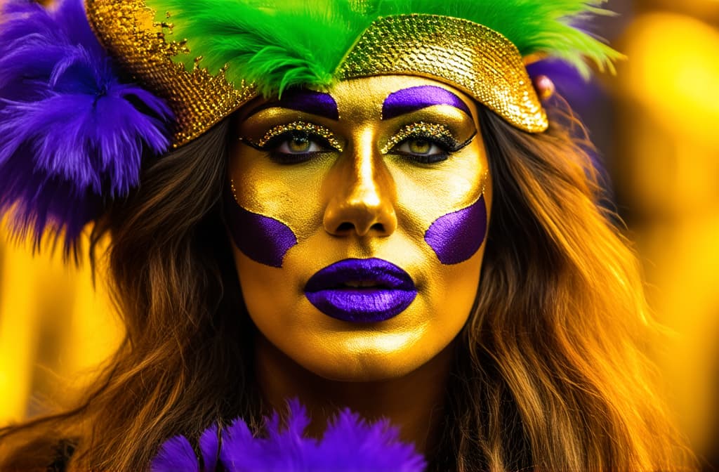  mardi gras celebrations ar 3:2, (natural skin texture), highly detailed face, depth of field, hyperrealism, soft light, muted colors