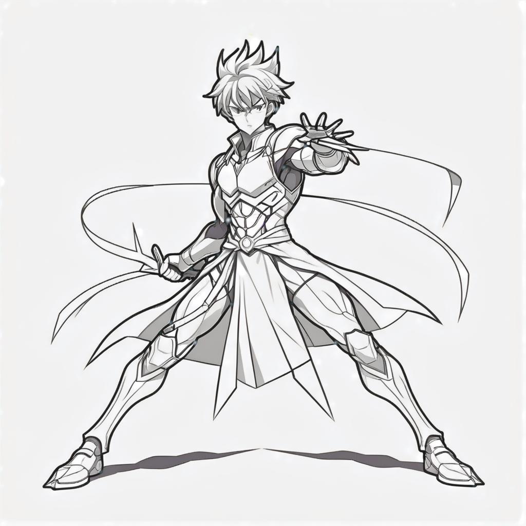  line art drawing bowman, battle stance, same nightmare. anime style . professional, sleek, modern, minimalist, graphic, line art, vector graphics