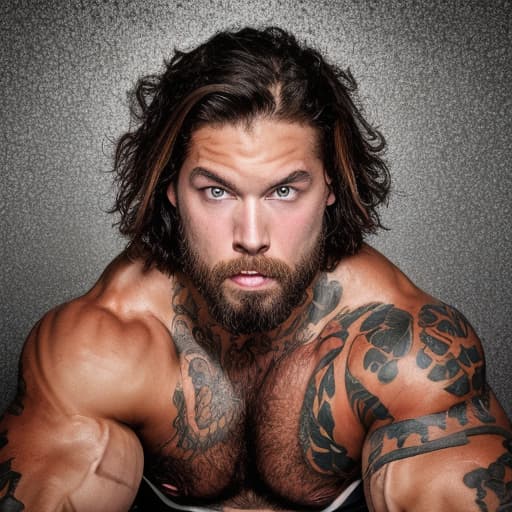 portrait+ style WWE superstar queer brunette hunk dude face