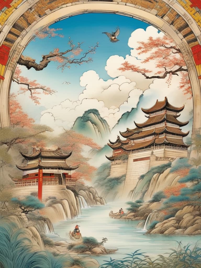  the images of the ancient chinese men went back from the vision to the stork floor, and the ancient chinese men stood in the building, looking far away and looking with firm eyes. the ancient men looked at the mountains and rivers as if they wanted to see them further and more clearly. china's ancient men are surrounded by a high tower, surrounded by blue sky clouds。