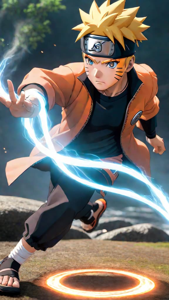  anime art: naruto's heart in motion rasengan symbolizes his journey and growth. hyperrealistic, full body, detailed clothing, highly detailed, cinematic lighting, stunningly beautiful, intricate, sharp focus, f/1. 8, 85mm, (centered image composition), (professionally color graded), ((bright soft diffused light)), volumetric fog, trending on instagram, trending on tumblr, HDR 4K, 8K