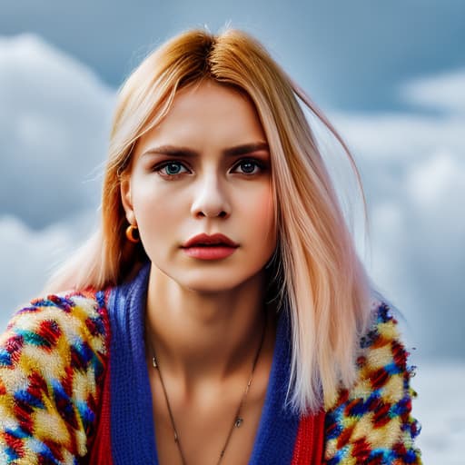 portrait+ style Russian queer TV actress blonde female face