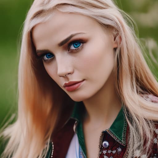 portrait+ style Russian queer TV actress blonde female face