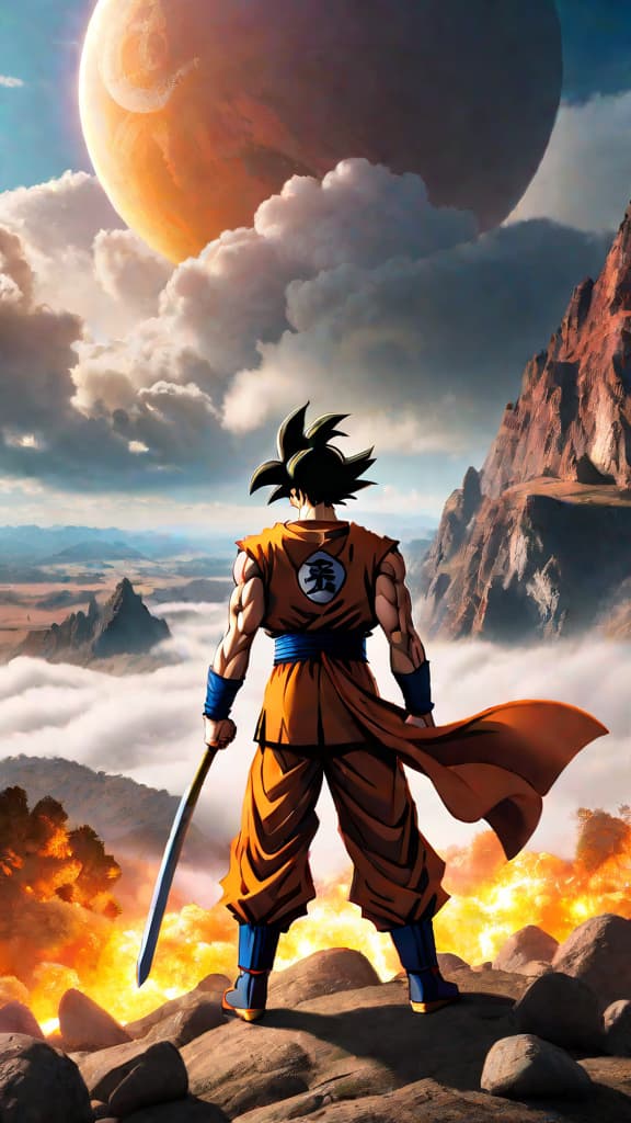  anime art: goku and z fighters face intense battles without dragon balls, raising stakes to do or die levels. hyperrealistic, full body, detailed clothing, highly detailed, cinematic lighting, stunningly beautiful, intricate, sharp focus, f/1. 8, 85mm, (centered image composition), (professionally color graded), ((bright soft diffused light)), volumetric fog, trending on instagram, trending on tumblr, HDR 4K, 8K