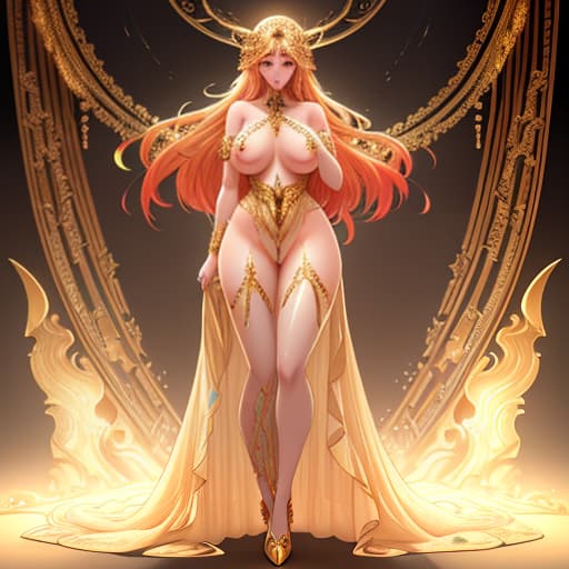  The goddess of the world with golden hair has a naked buttocks behind her. NSFW hyperrealistic, full body, detailed clothing, highly detailed, cinematic lighting, stunningly beautiful, intricate, sharp focus, f/1. 8, 85mm, (centered image composition), (professionally color graded), ((bright soft diffused light)), volumetric fog, trending on instagram, trending on tumblr, HDR 4K, 8K
