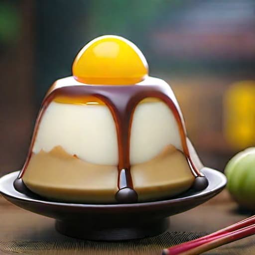  Delicious Japanese pudding hyperrealistic, full body, detailed clothing, highly detailed, cinematic lighting, stunningly beautiful, intricate, sharp focus, f/1. 8, 85mm, (centered image composition), (professionally color graded), ((bright soft diffused light)), volumetric fog, trending on instagram, trending on tumblr, HDR 4K, 8K