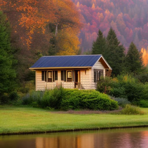 analog style depict a serene autumn landscape with golden foliage, a peaceful river, and cozy cottages in a tranquil setting in high resolution. hyperrealistic, full body, detailed clothing, highly detailed, cinematic lighting, stunningly beautiful, intricate, sharp focus, f/1. 8, 85mm, (centered image composition), (professionally color graded), ((bright soft diffused light)), volumetric fog, trending on instagram, trending on tumblr, HDR 4K, 8K