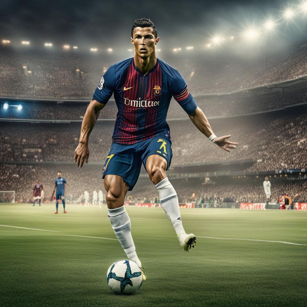  cristiano ronaldo dios hyperrealistic, full body, detailed clothing, highly detailed, cinematic lighting, stunningly beautiful, intricate, sharp focus, f/1. 8, 85mm, (centered image composition), (professionally color graded), ((bright soft diffused light)), volumetric fog, trending on instagram, trending on tumblr, HDR 4K, 8K