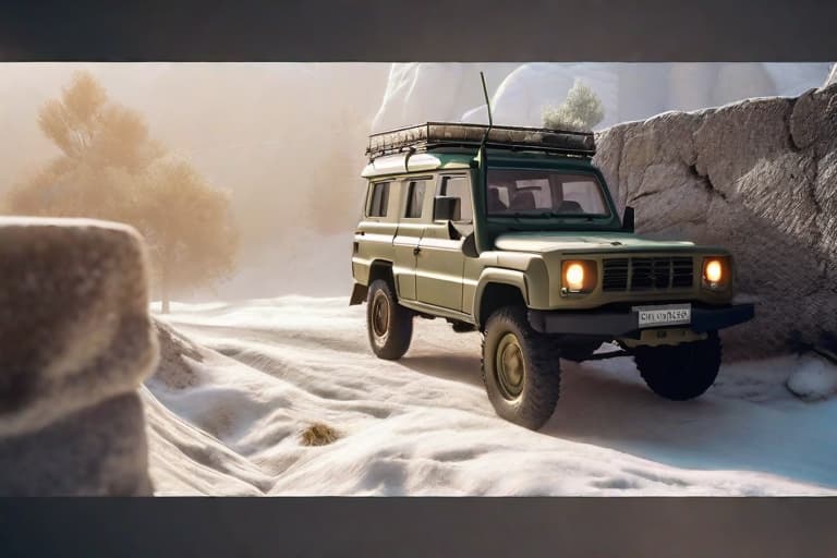  UAZ Patriot breaks through the wall hyperrealistic, full body, detailed clothing, highly detailed, cinematic lighting, stunningly beautiful, intricate, sharp focus, f/1. 8, 85mm, (centered image composition), (professionally color graded), ((bright soft diffused light)), volumetric fog, trending on instagram, trending on tumblr, HDR 4K, 8K