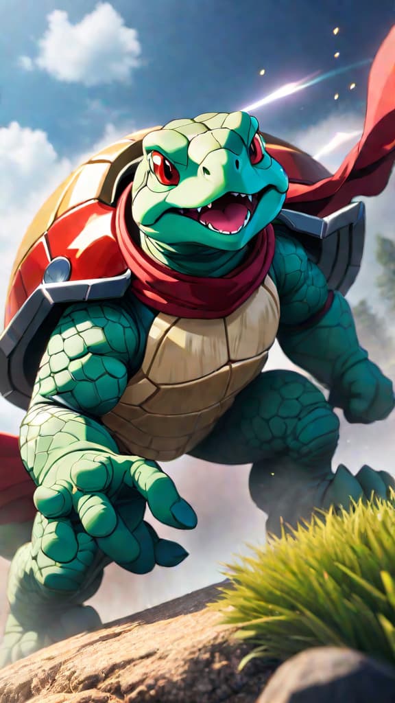  max's draciel, the tortoise, stands for unwavering defense and loyalty, beyblade, anime art hyperrealistic, full body, detailed clothing, highly detailed, cinematic lighting, stunningly beautiful, intricate, sharp focus, f/1. 8, 85mm, (centered image composition), (professionally color graded), ((bright soft diffused light)), volumetric fog, trending on instagram, trending on tumblr, HDR 4K, 8K