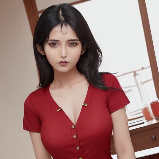  a 28 age indian lady wear the red shirt and must her shirt buttons are opened her big chest opened sexy and she wear small bottom wear