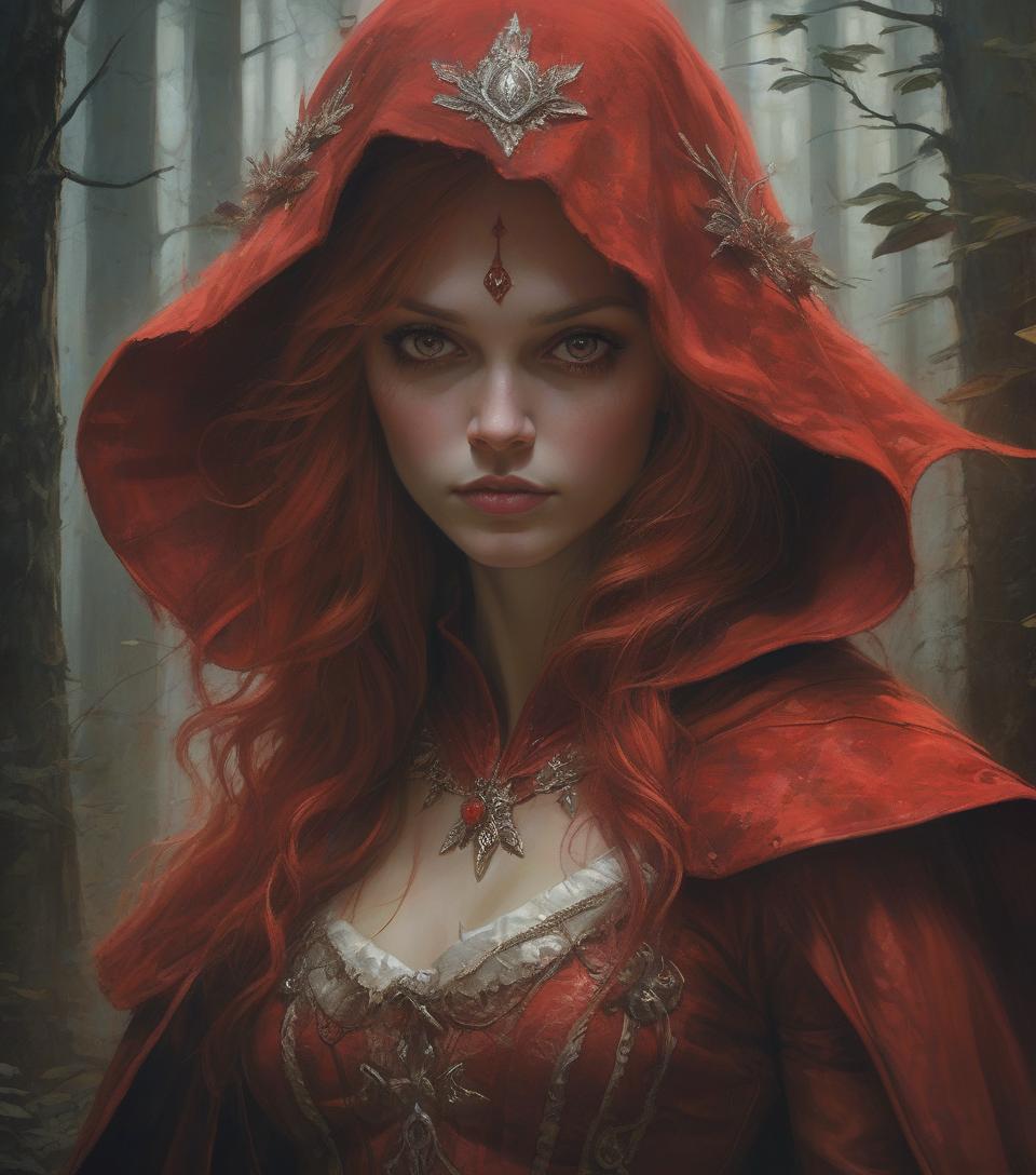  close up shot of red riding good as a warrior princess in the dangerous forest, at night, low saturation color photography, vintage, grunge, top light, masterful painting in the style of anders zorn | marco mazzoni | yuri ivanovich, todd mcfarlane, aleksi briclot, oil on canvas