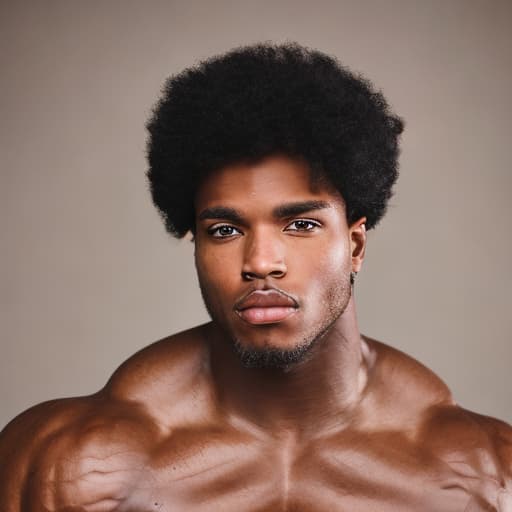 portrait+ style Ebony queer pro bodybuilder brunette hunk dude face