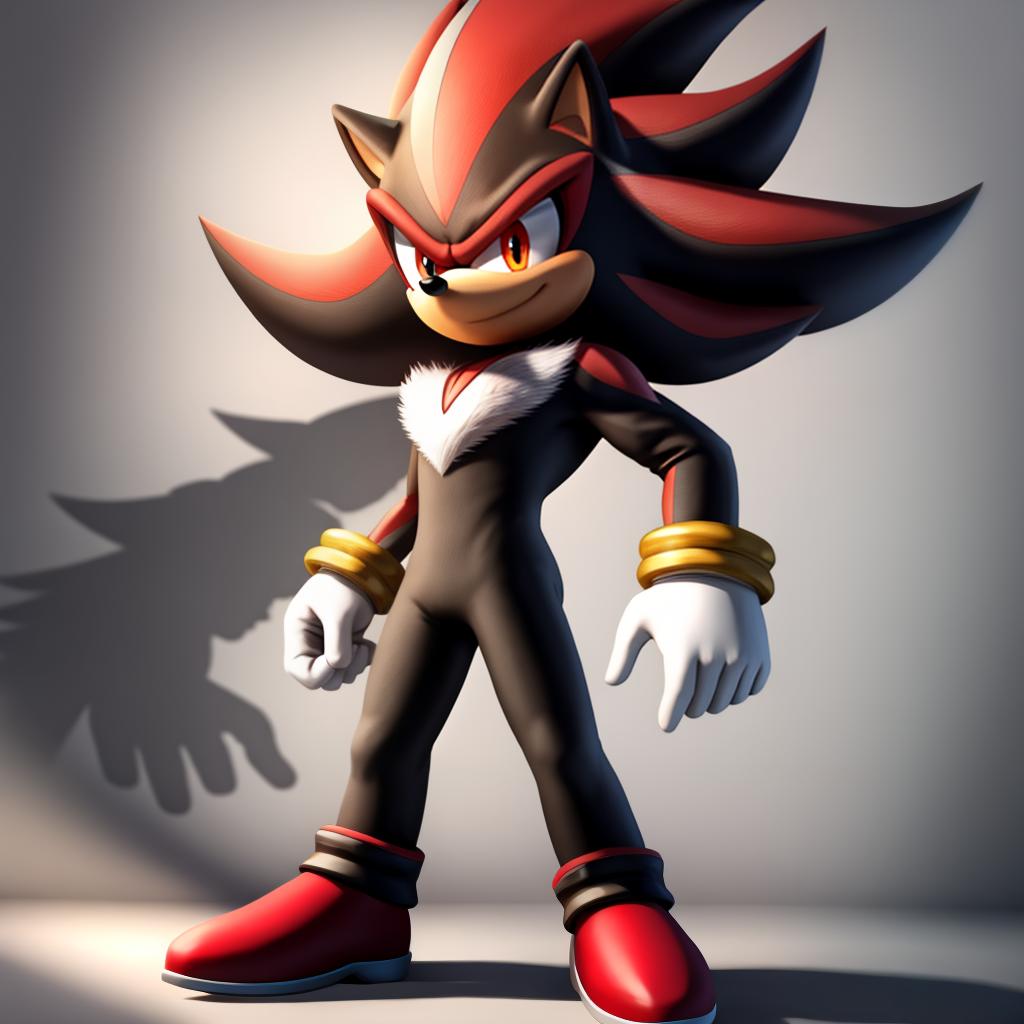  Shadow the hedgehog (sega) (full body) wearing shadow the hedgehog white gloves, open eyes, digital art, masterpiece, 4k, fine details,