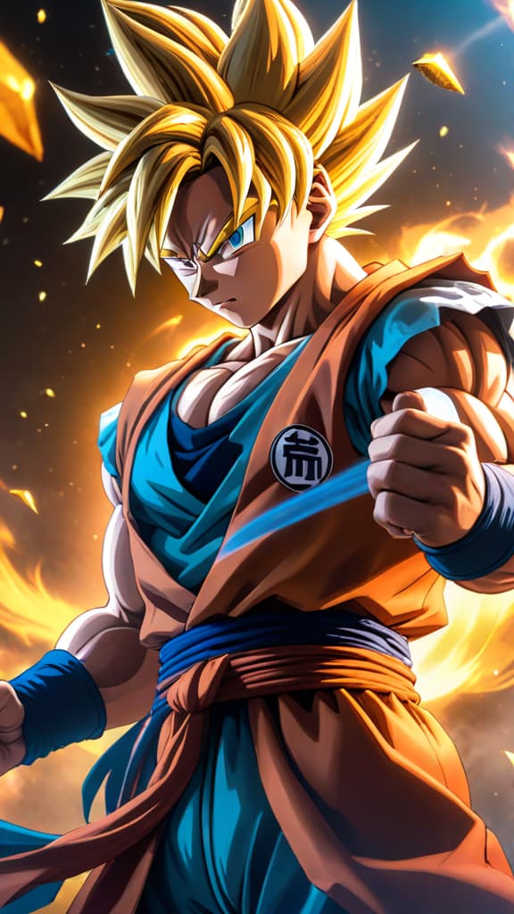  anime art: super saiyan god goku surpasses super saiyan in divine power. let's explore the difference. hyperrealistic, full body, detailed clothing, highly detailed, cinematic lighting, stunningly beautiful, intricate, sharp focus, f/1. 8, 85mm, (centered image composition), (professionally color graded), ((bright soft diffused light)), volumetric fog, trending on instagram, trending on tumblr, HDR 4K, 8K