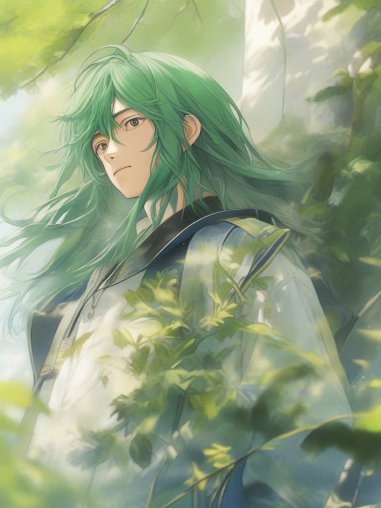  green hair character shun oguri, summer school uniform (boy), hairpin on hair, masterpiece, best quality,8k,ultra detailed,high resolution,an extremely delicate and beautiful,hyper detail