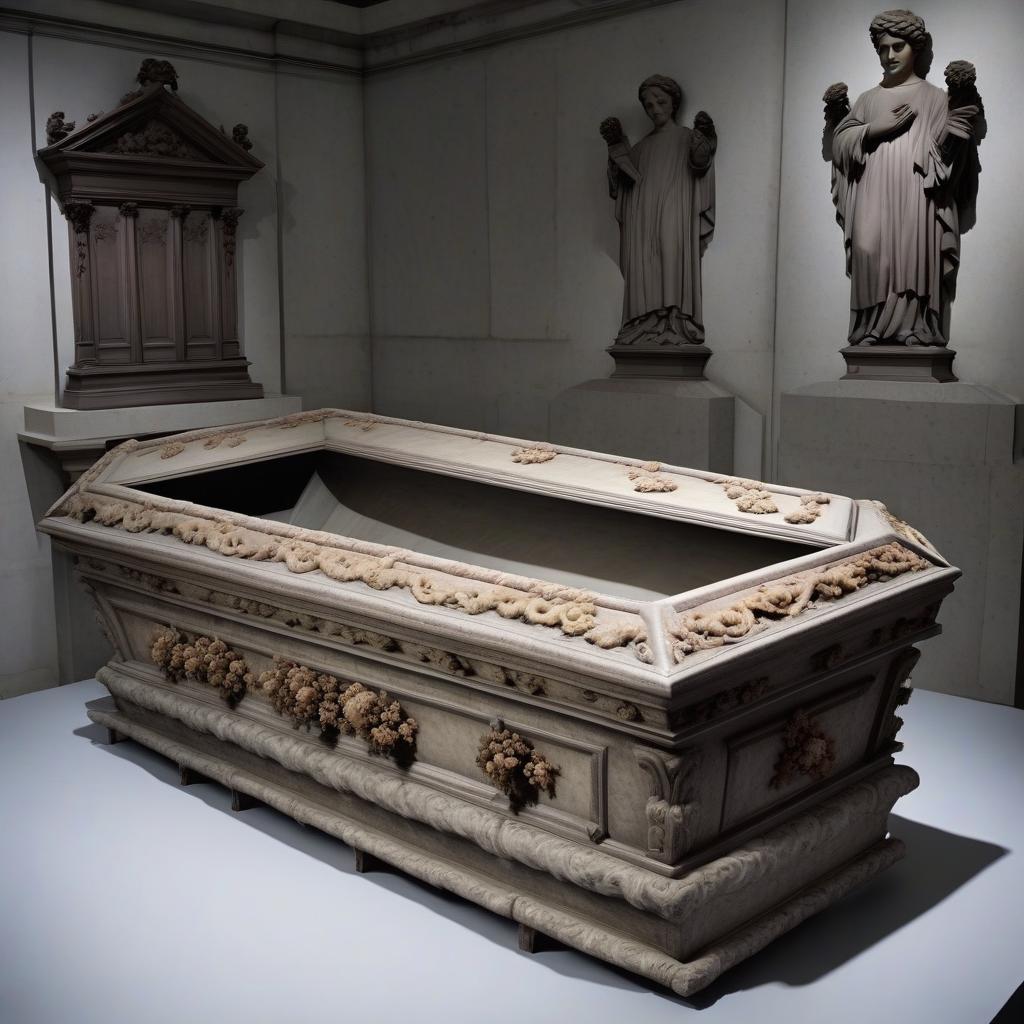  sarcophagus a kind of traditional coffin used for the burial of the nobility and usually left on the surface of the earth in specially designated rooms