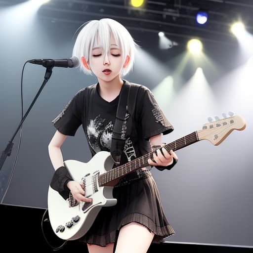  rock band weiser: naruna hirano girl with short hair and dyed white hair performs at a concert