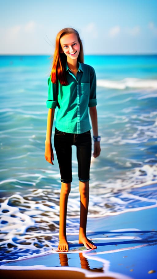  girl. 14 years. slim. full height. thin waist. thin legs. full height. on the beach.