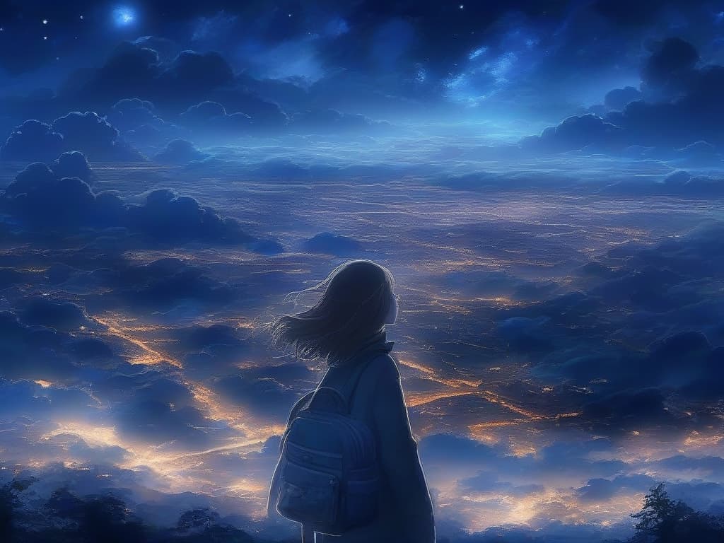  night sky, clouds, girls, ends, scenery,