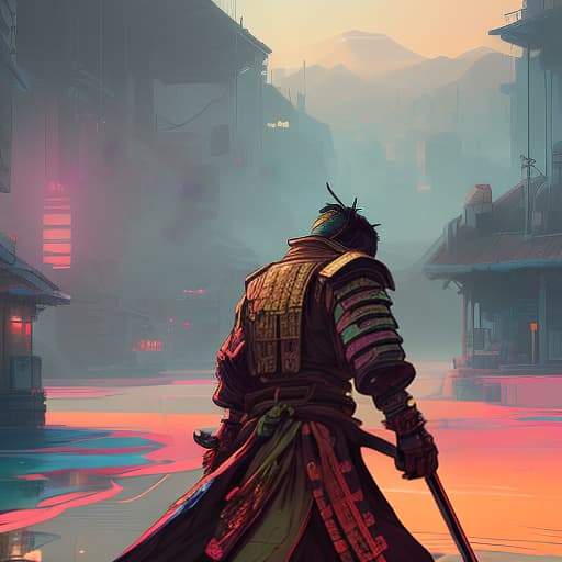 nvinkpunk samurai with a long sword in attack, (extremely detailed oil painting:1.2), glow effects, godrays, hand drawn, render, 8k, octane render, cinema 4d, blender, dark, atmospheric 4k ultra detailed, cinematic sensual, sharp focus, humorous illustration, big depth of field, masterpiece, colors, 3d octane render, 4k, concept art, trending on artstation, hyperrealistic, vivid colors, extremely detailed cg unity 8k wallpaper, trending on artstation, trending on cgsociety, intricate, high detail, dramatic