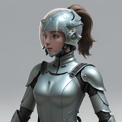  girl, humanity, putting on biological armor, outer shell, fully enclosed helmet, (solo: 1.5), dynamic, best quality, masterpiece, c4d, ponytail.