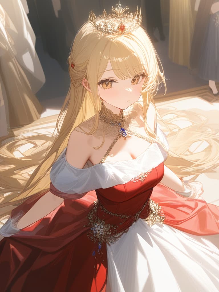  cute girls, jewelry, beautiful, all, long hair, no bangs, beautiful dresses, beautiful dresses, princesses, british royal family, dignified, blonde, red, dark blue and golden dresses, crowns, masterpiece, best quality,8k,ultra detailed,high resolution,an extremely delicate and beautiful,hyper detail