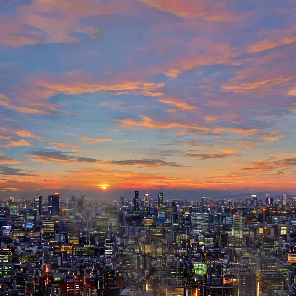  masterpiece, best quality, sunset view from Tokyo's suburb