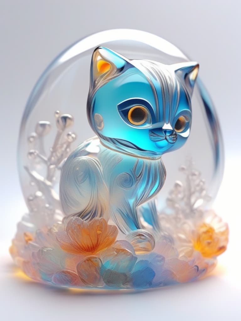  masterpiece,3d,amber transparent candy sculpture,one candy cat,cute,glossy light,luster,light within,skeletal,super delicate,super resolution,super high quality,