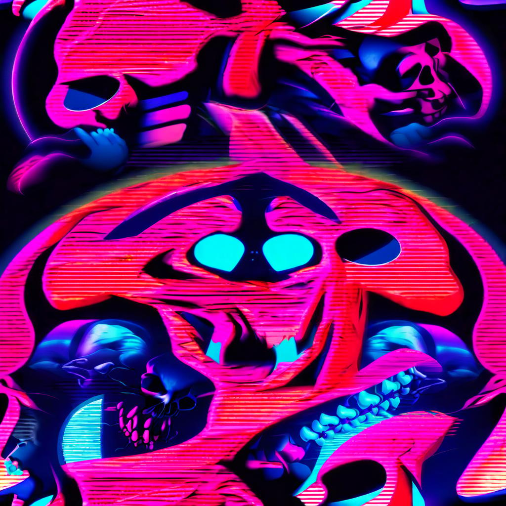  manga style retrowave skull . vibrant, high energy, detailed, iconic, japanese comic style