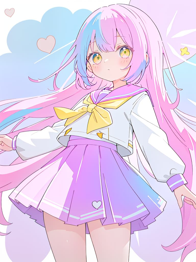  sailor suit, pastel color, purple, pink and light blue hair, yellow eyes, girls, cute, mini skirts, fluffy, white, purple and pink sailor clothes, masterpiece, best quality,8k,ultra detailed,high resolution,an extremely delicate and beautiful,hyper detail