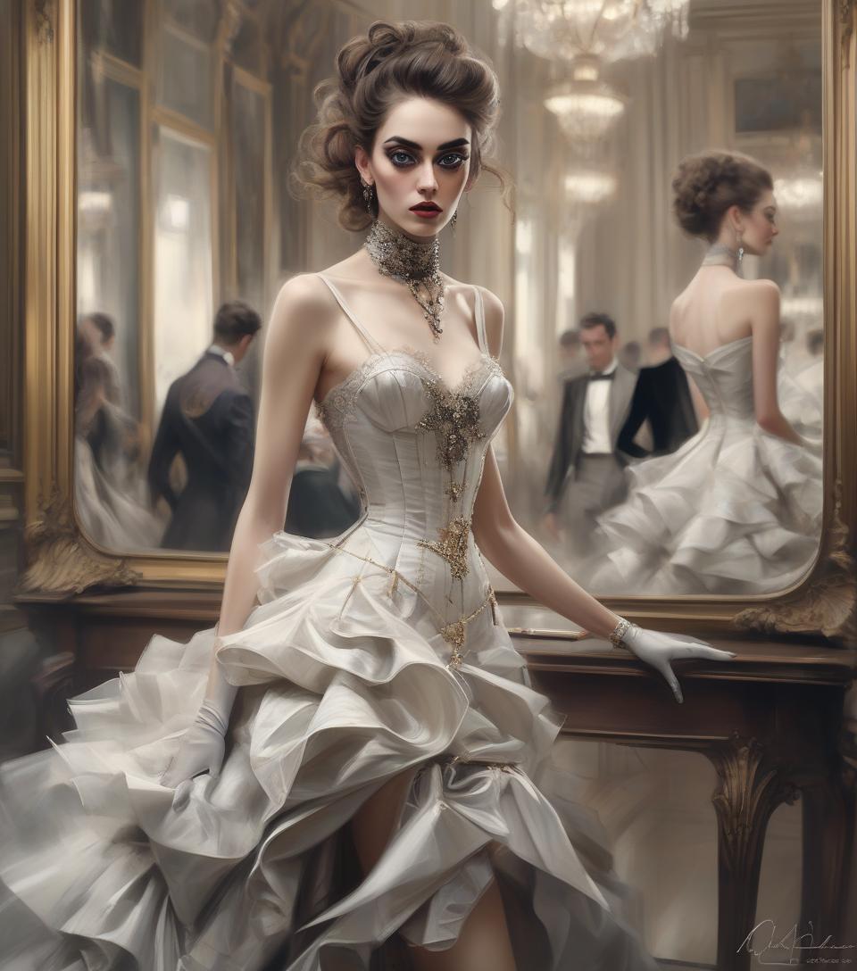  concept art fashionista, inspired by style of runway reflections x giovanni boldini, romantic french chic, ultra realism, mid shot . digital artwork, illustrative, painterly, matte painting, highly detailed