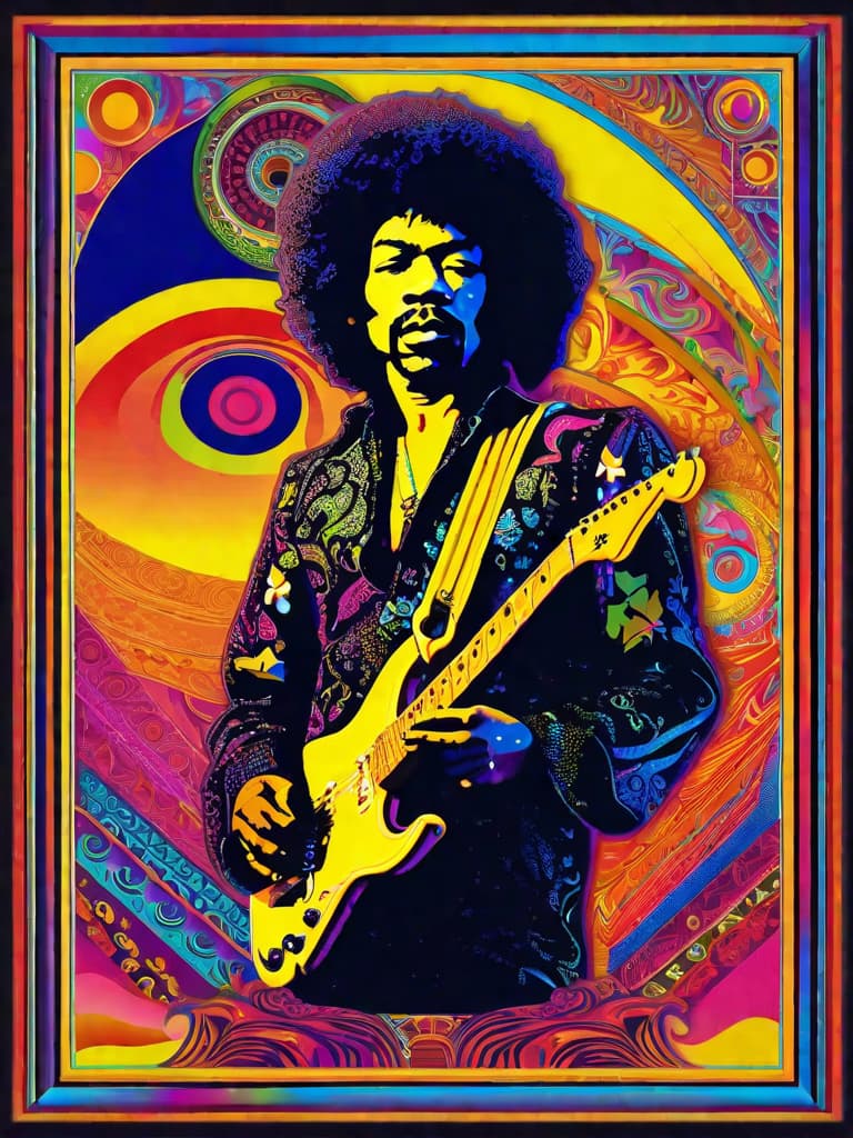  Psychedelic Portrait, Black light, Jimi Hendrix, medium/full body