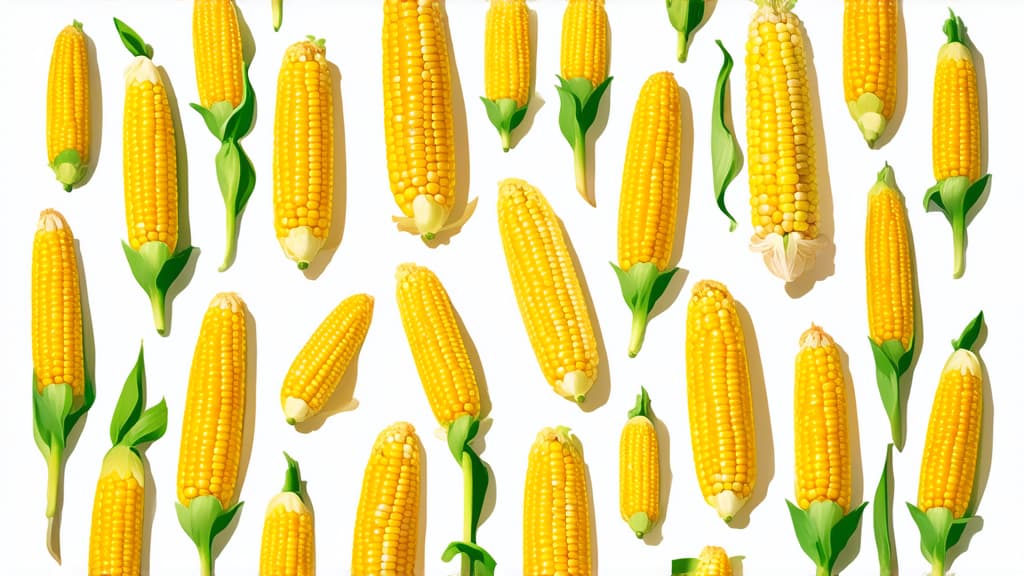  flat illustration, flaticon, (illustration:1.15), corn on a white background ar 16:9, [cory loftis, strobist, pascal campion :: 0.2]