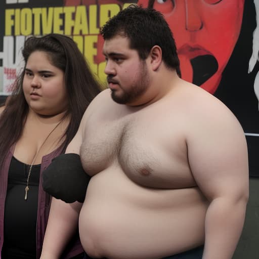  a brutal guy stands next to a fat girl and talks