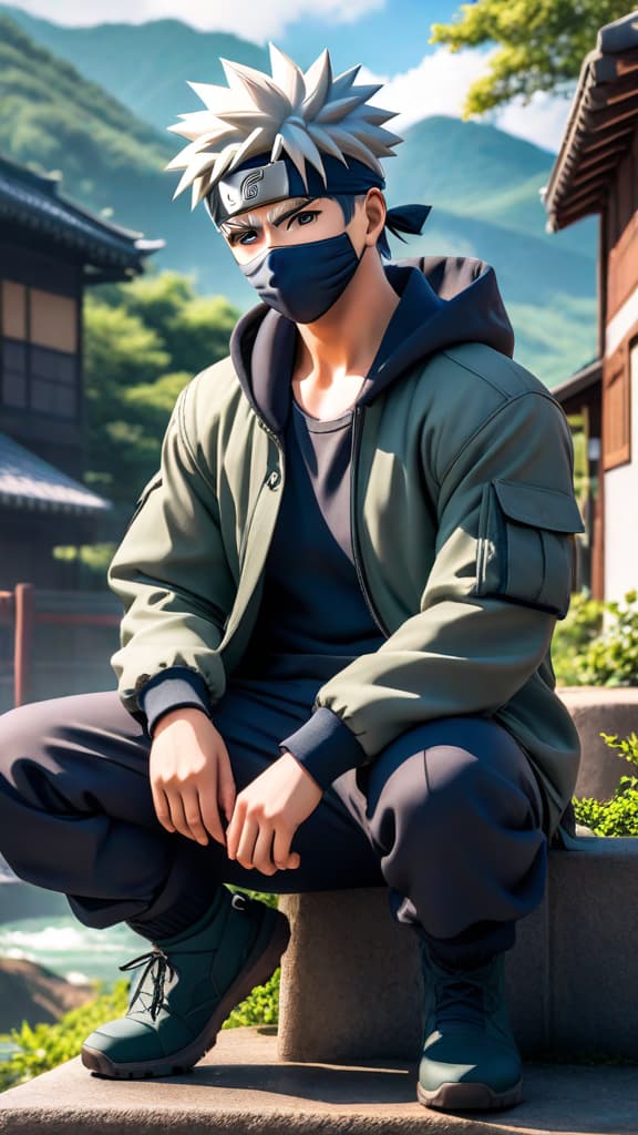  anime art: kakashi hatake from naruto without the sharingan, showcasing his natural genius and ninja skills. hyperrealistic, full body, detailed clothing, highly detailed, cinematic lighting, stunningly beautiful, intricate, sharp focus, f/1. 8, 85mm, (centered image composition), (professionally color graded), ((bright soft diffused light)), volumetric fog, trending on instagram, trending on tumblr, HDR 4K, 8K