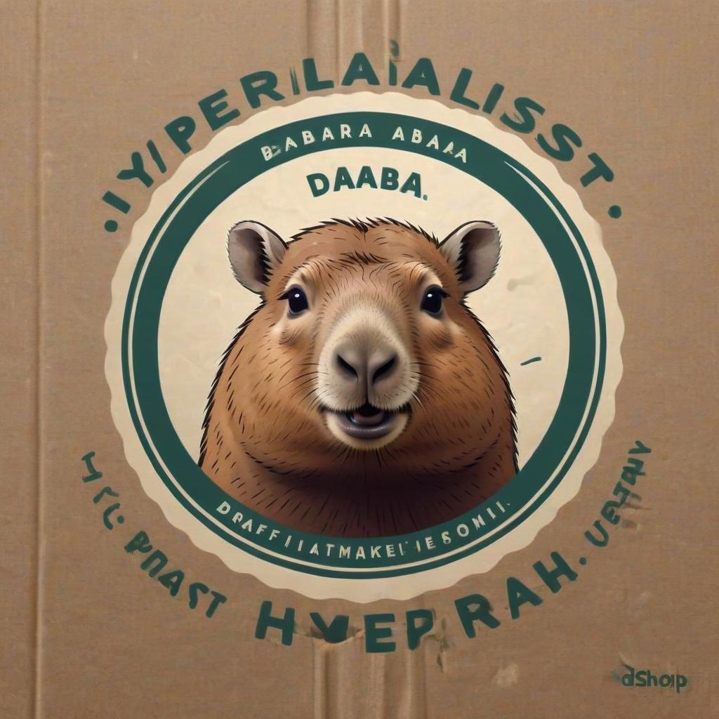  hyperrealistic art ps logo with capybara on the craft package and the inscription dd.shop . extremely high resolution details, photographic, realism pushed to extreme, fine texture, incredibly lifelike, logo